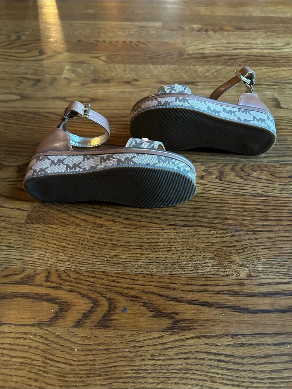 Michael Kors Girls Platform Sandals Size 13 Brown MK Logo Wedge Sandals